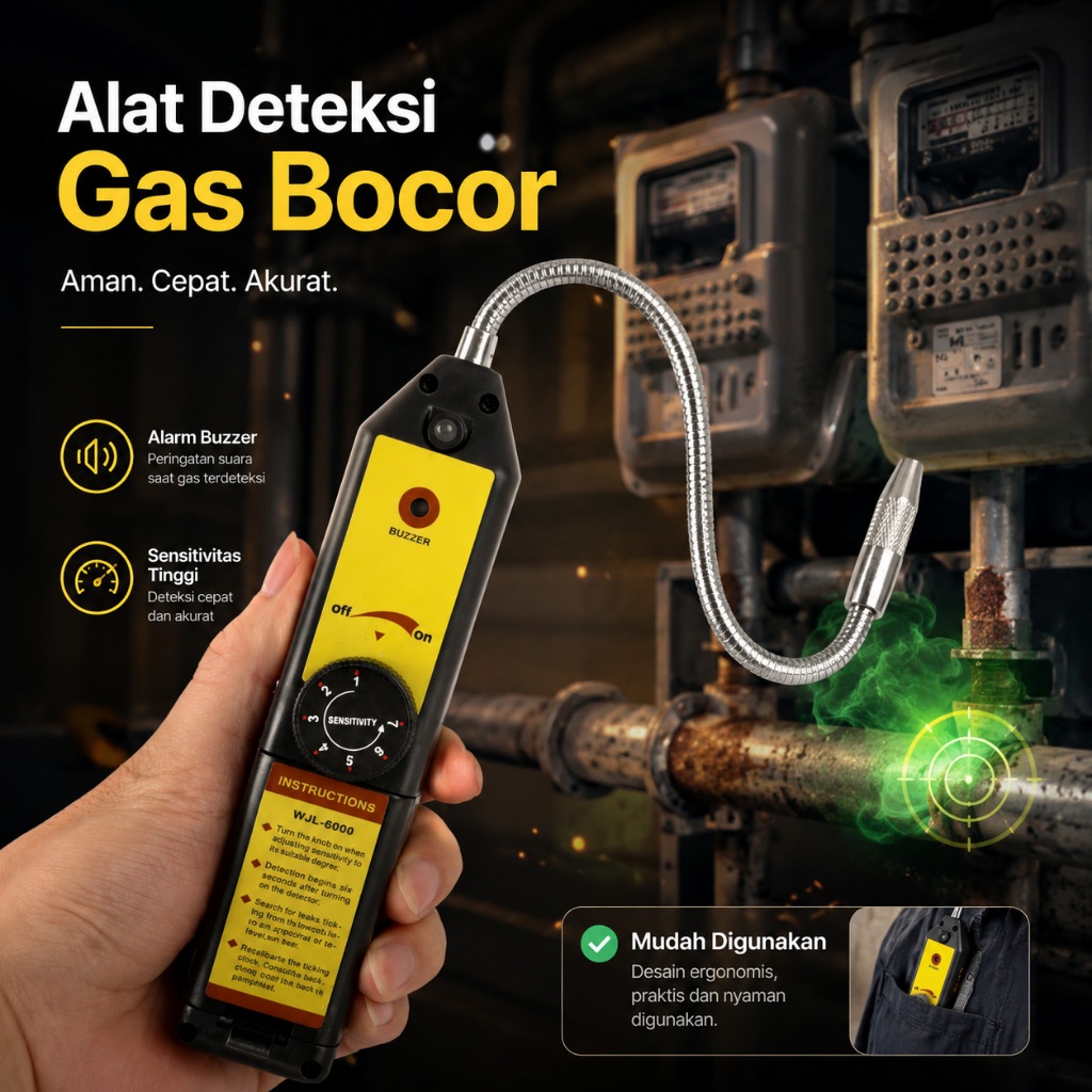 Alat Cek Kebocoran Gas Freon AC Portable dengan Alarm & Lampu Indikator