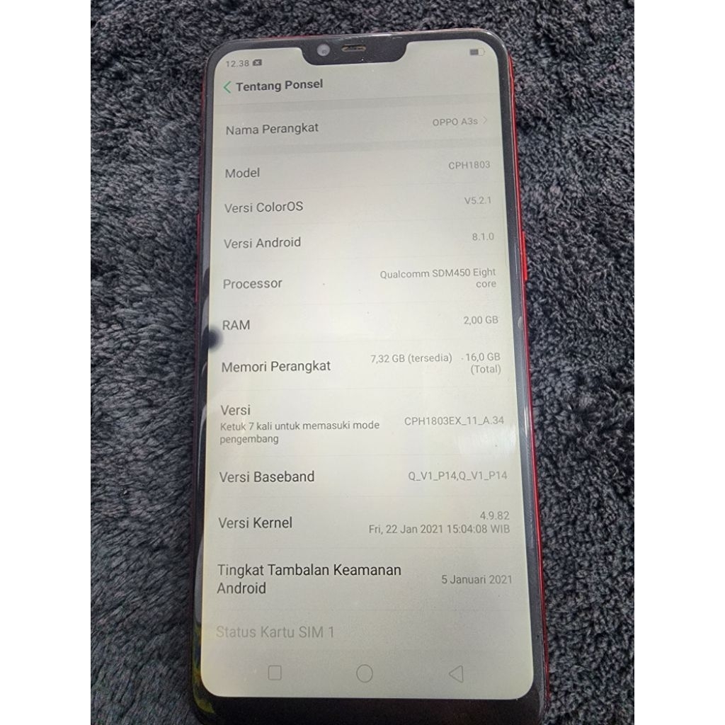 HP SECOND OPPO A3S RAM 2GB