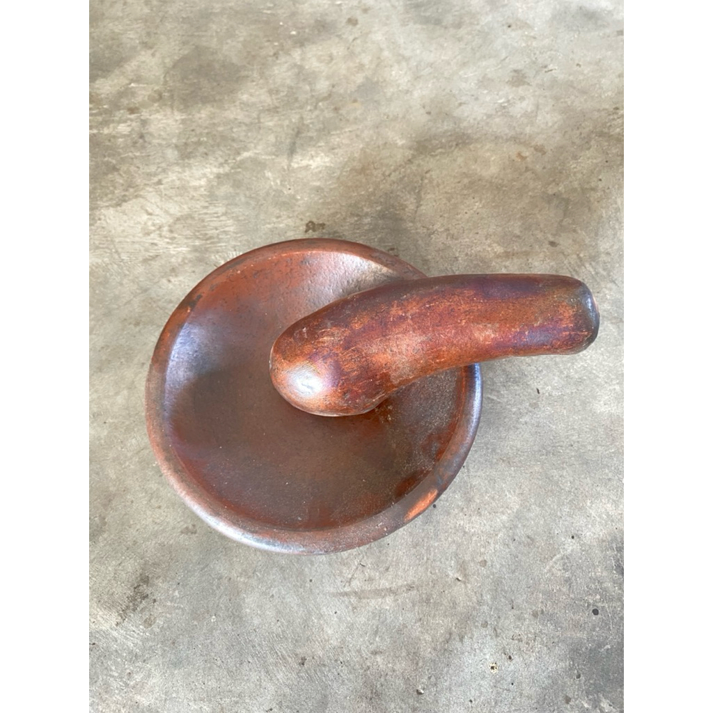 cobek layah+ulegan gerabah tanah liat kecil D16cm