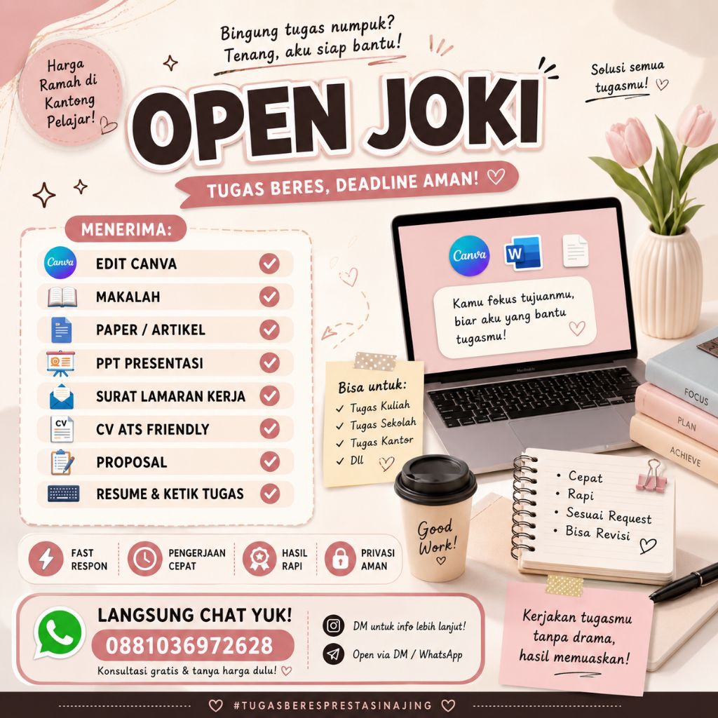 Open Joki tugas kalian, makalah, paper, desain canva, surat lamaran pekerjaan dll