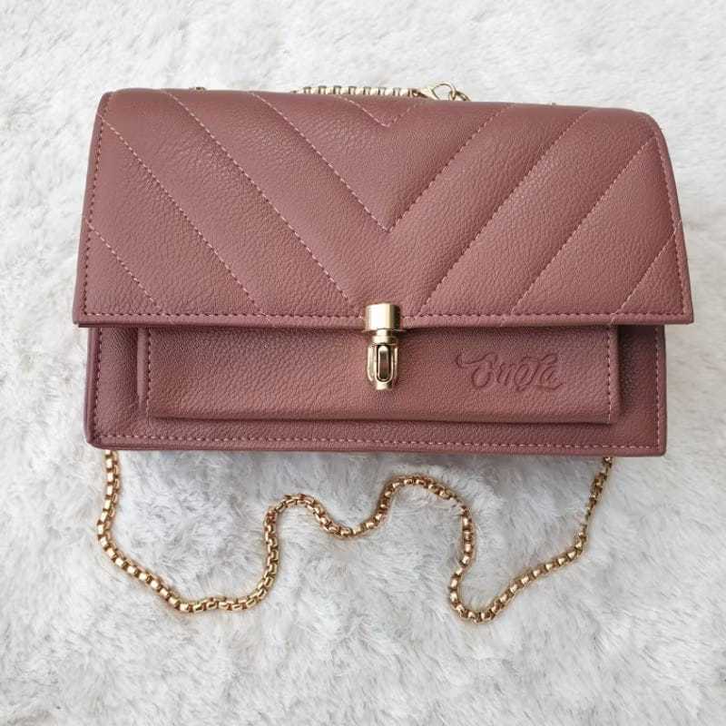 Enola Slingbag Rantai Embose +Free Box Tas Selempang Wanita Tali Rantai Ulir Emas Original 7083
