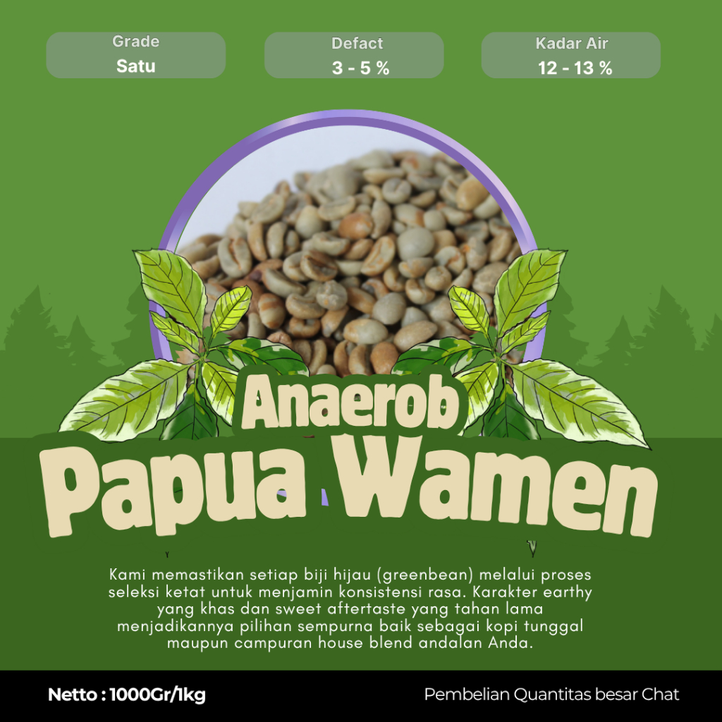 Grade 1 Anaerob papua Wamena Green Beans | Biji Kopi Mentah