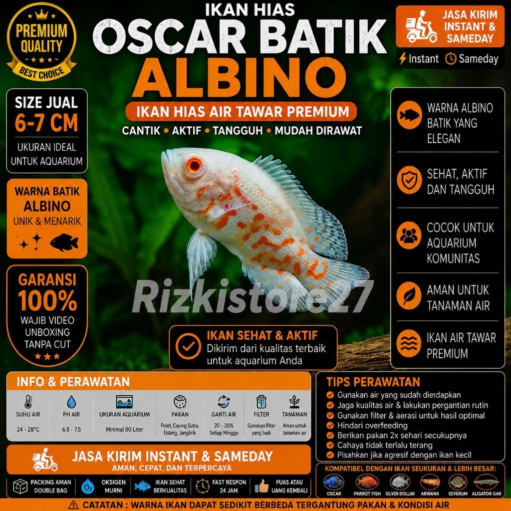 Ikan Hias Oscar Batik Albino Size 6-7 Cm Oscar Albino Ikan Predator Aquarium Air Tawar