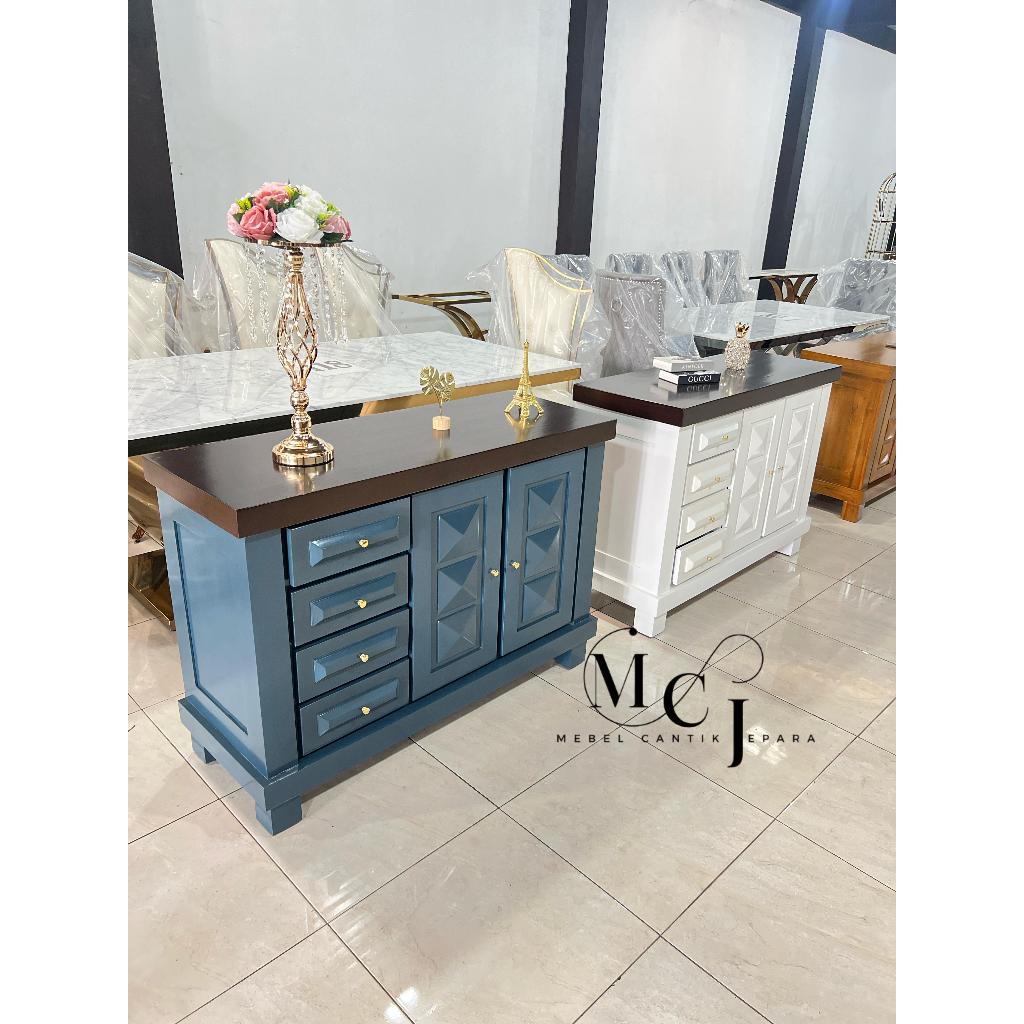 Bufet Diamond Minimalis Ukuran 120cm Finishing Duco/Meja TV Minimalis Bahan Kayu Jati & Kayu Mahoni