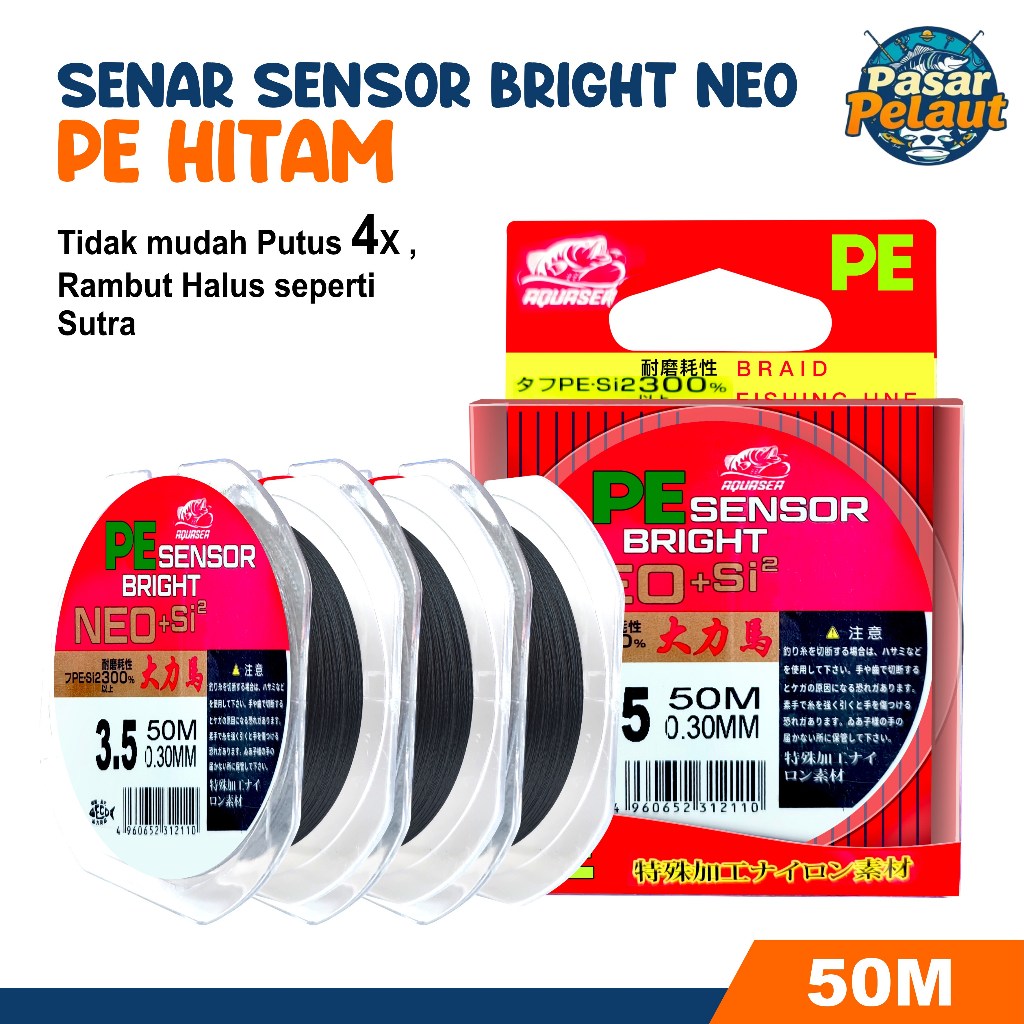 PasarPelaut Tali Pancing PE Sensor Bright Hitam NEO+Jepang Senar Pancing 50m Super Kuat benang PE Se