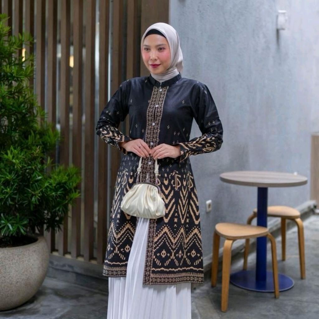 Hot Deals Batik Ravindra Tunik Batik Serena Lengan Panjang Kancing Depan Tali Samping