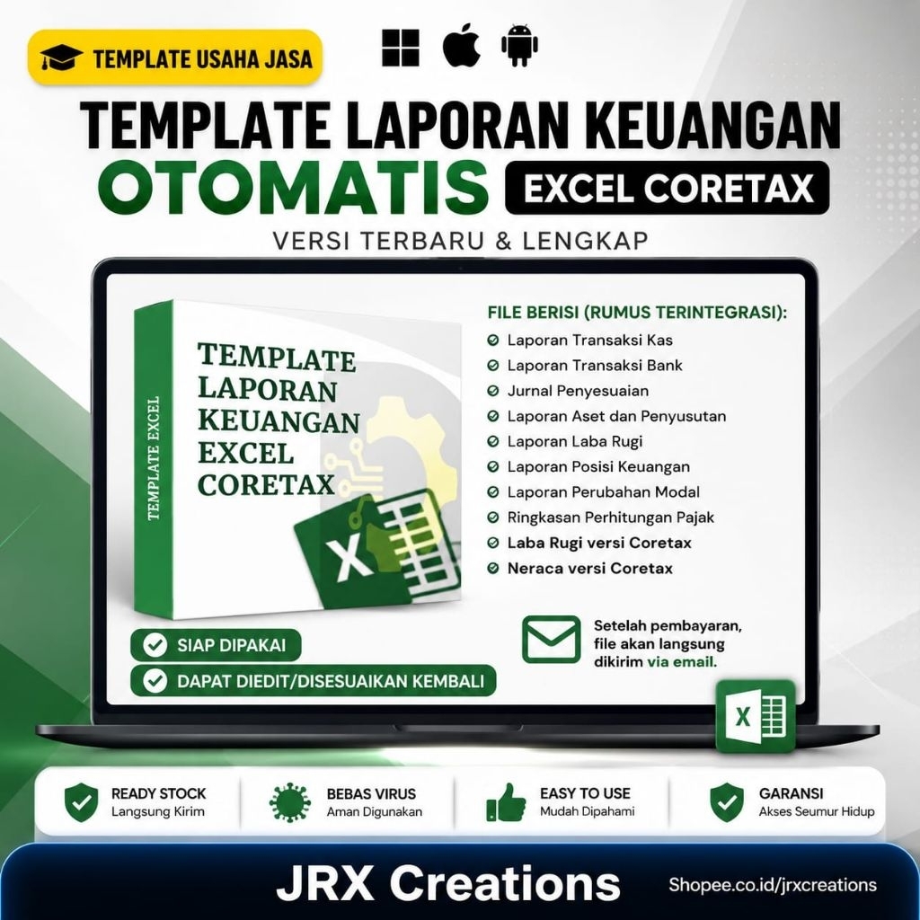 [T0767] Templete Laporan Keuangan Otomatis versi Coretax Terbaru (Usaha Jasa)