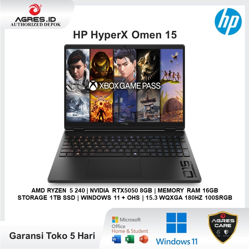 HP HyperX OMEN 15 | AMD Ryzen 5 240 | RTX5050 8GB | 16GB 1TB | 15.3 WQXGA 180Hz 100sRGB 4ZRGB