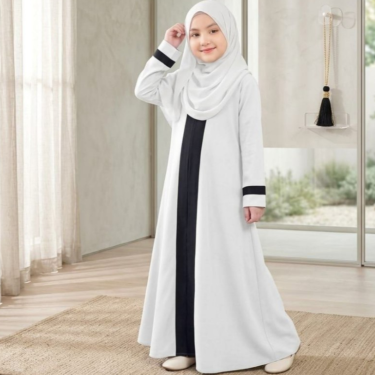 gamis anak abaya raisa tanpa hijab bahan cringkle simple elegan realfict untuk usia 3-12 tahun
