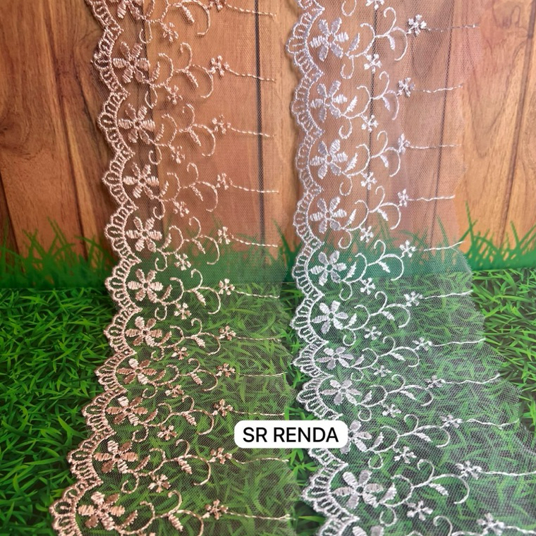 SR_Renda Tile Premium Bordir Bunga Meteran Dan Rol| Kain Brokat Kebaya Gamis Dress panjang kurng leb