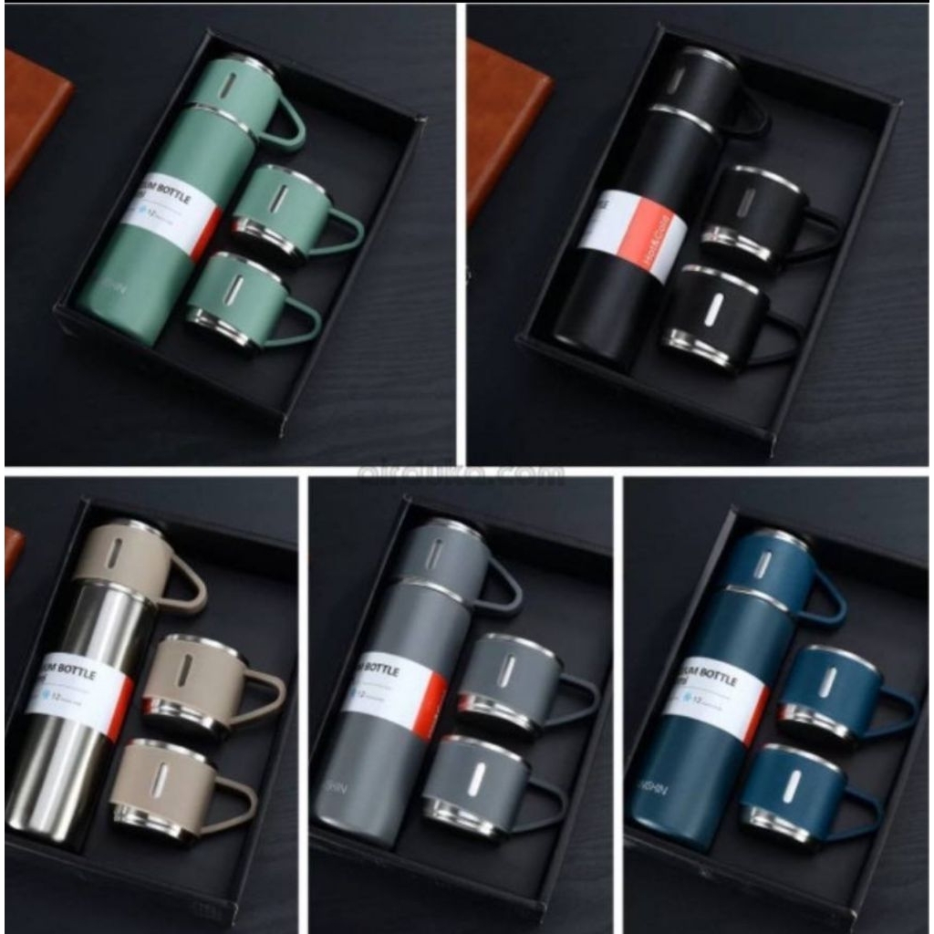 Termos Vacuum Flask Set 500ml - Desain Elegan, Warna Acak, Souvenir Premium