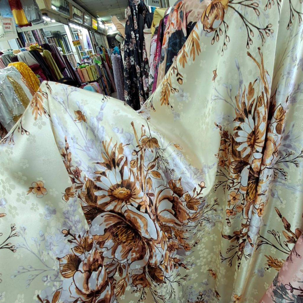 kain Armani jaguar metalik silk / bahan jaguar motif bunga premium