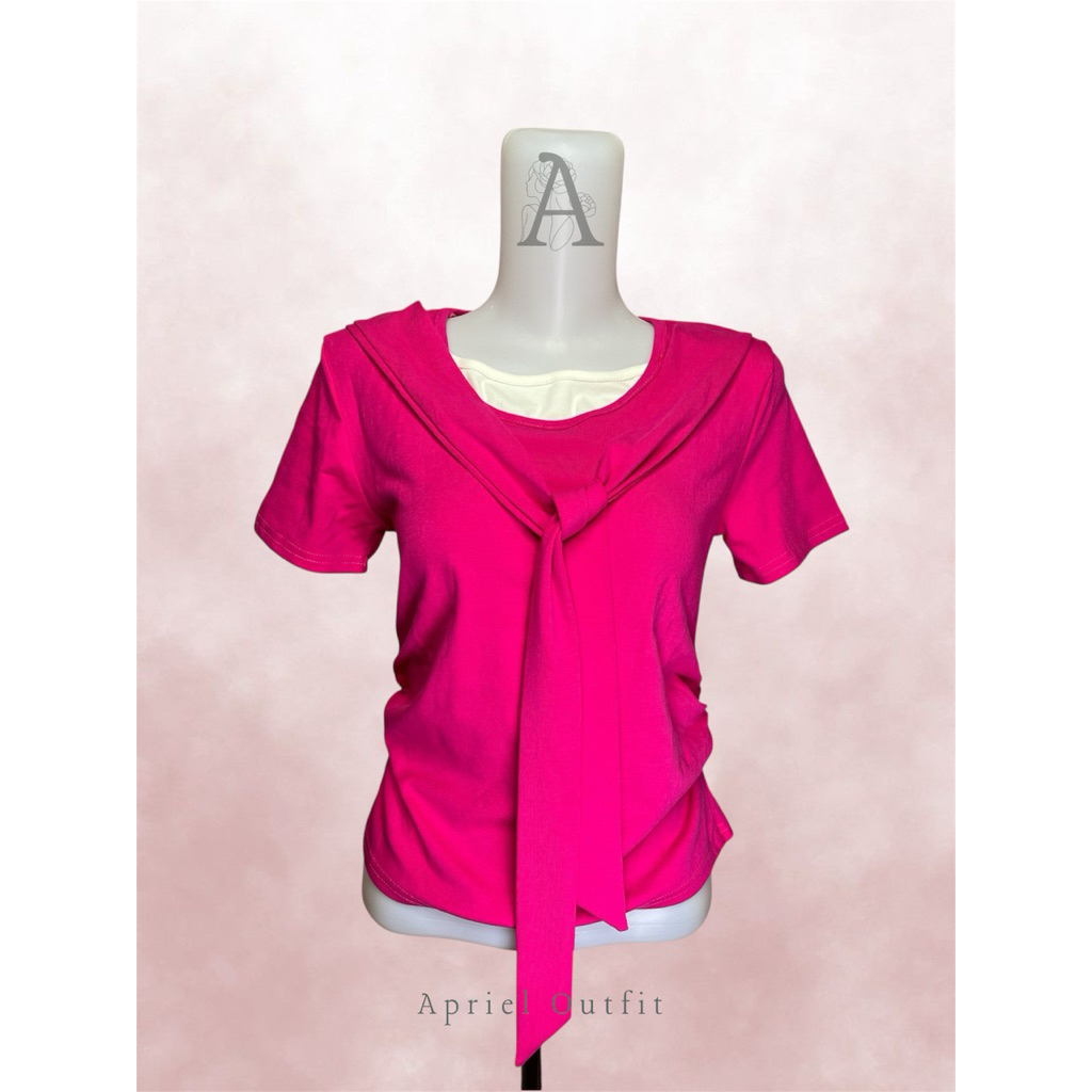Baju Wanita Tie Neck Fuchsia / Baju Wanita Pink Tali Leher