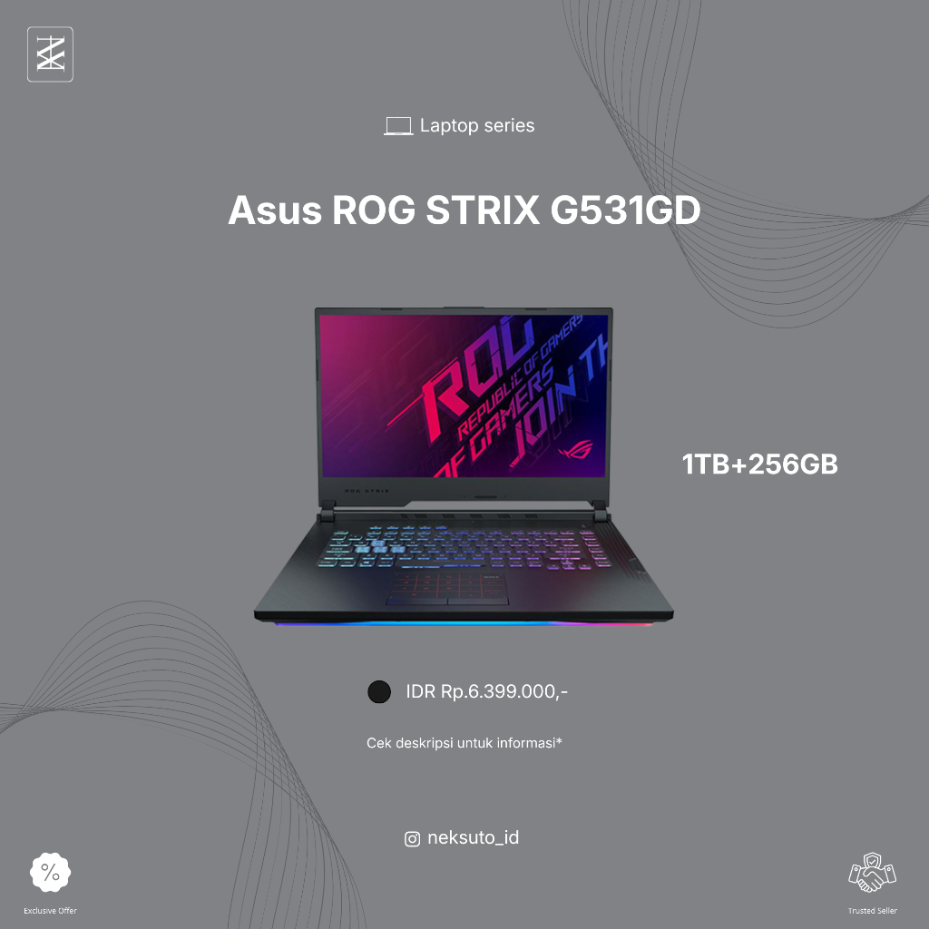 [PRE-OWNED] ASUS ROG G531GD - 1TB+256GB SSD GTX1050 SECOND