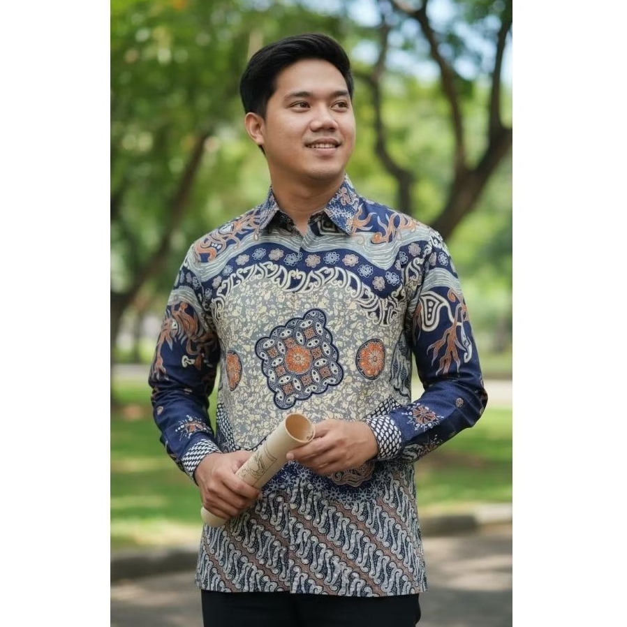 BAJU BATIK PREMIUM PRIA DEWASA LENGAN PANJANG SLIMFIT MOTIF PARANG BIRU BAHAN KATUN PREMIUM LAPISAN 
