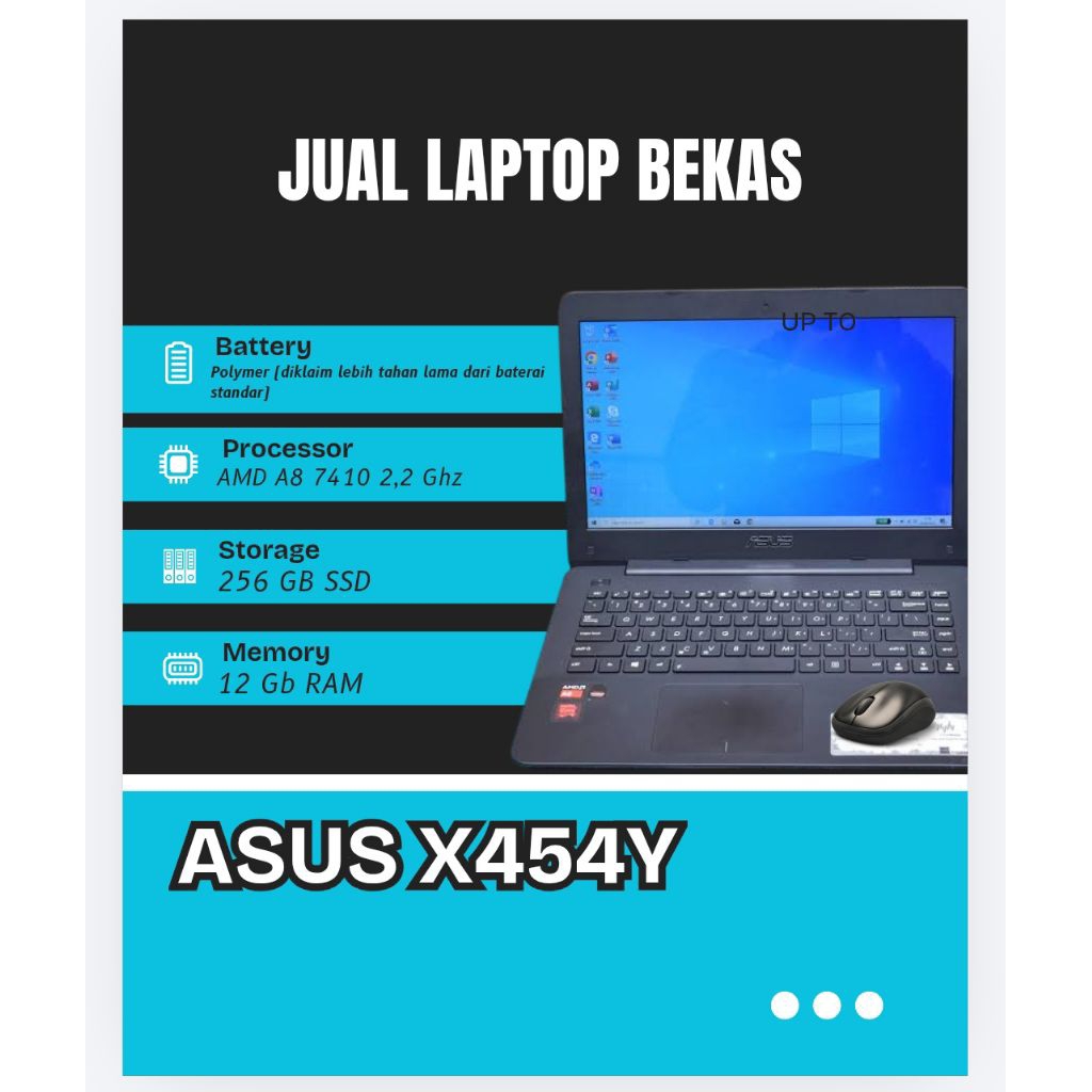 LAPTOP ASUS X454Y (bekas) Ram 12 layar 14 in, SSD 256