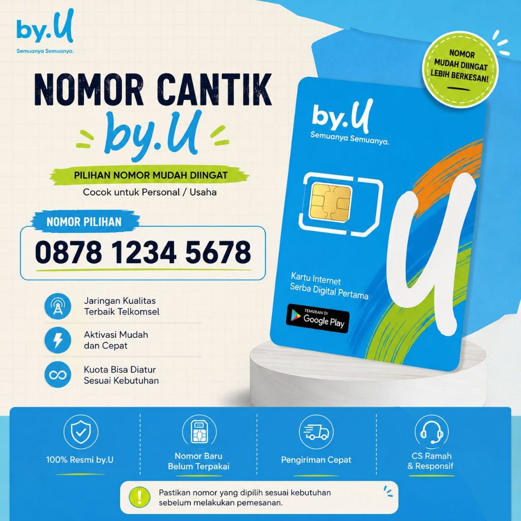 Kartu Perdana by.U Nomor Cantik 5G LTE | Nomor Pilihan Cantik & Mudah Diingat | Ready Siap Pakai 24 