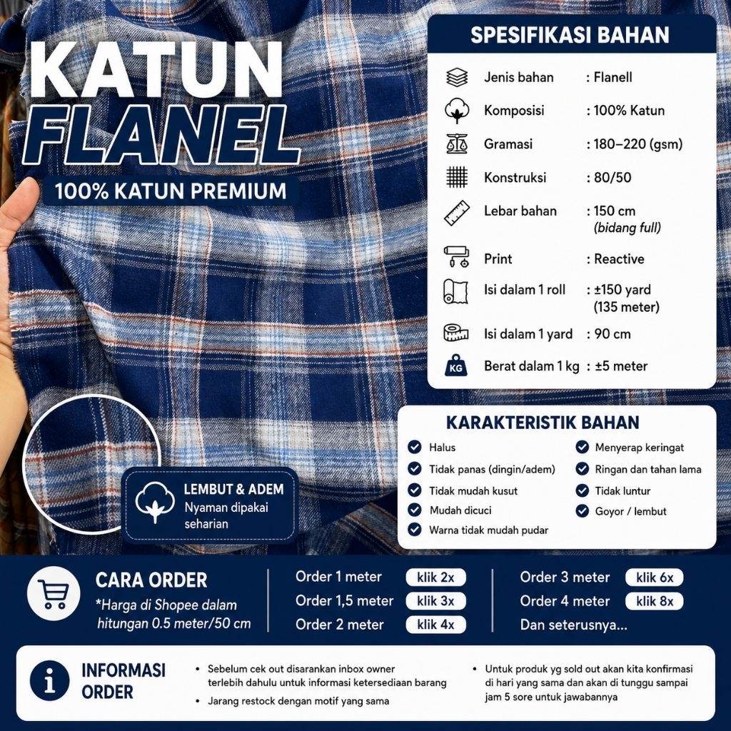 kain katun flanel // flanel kotak // flanell meteran // flanel uniqlo
