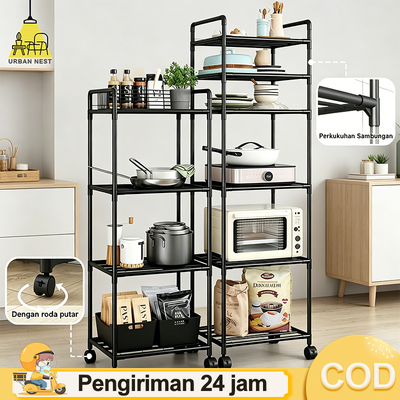 COD Rak Dapur Penyimpanan 4/5/6 Tingkat Rak Lantai Beroda Dengan Roda Rak Dapur Besi Kitchen Rak Ser