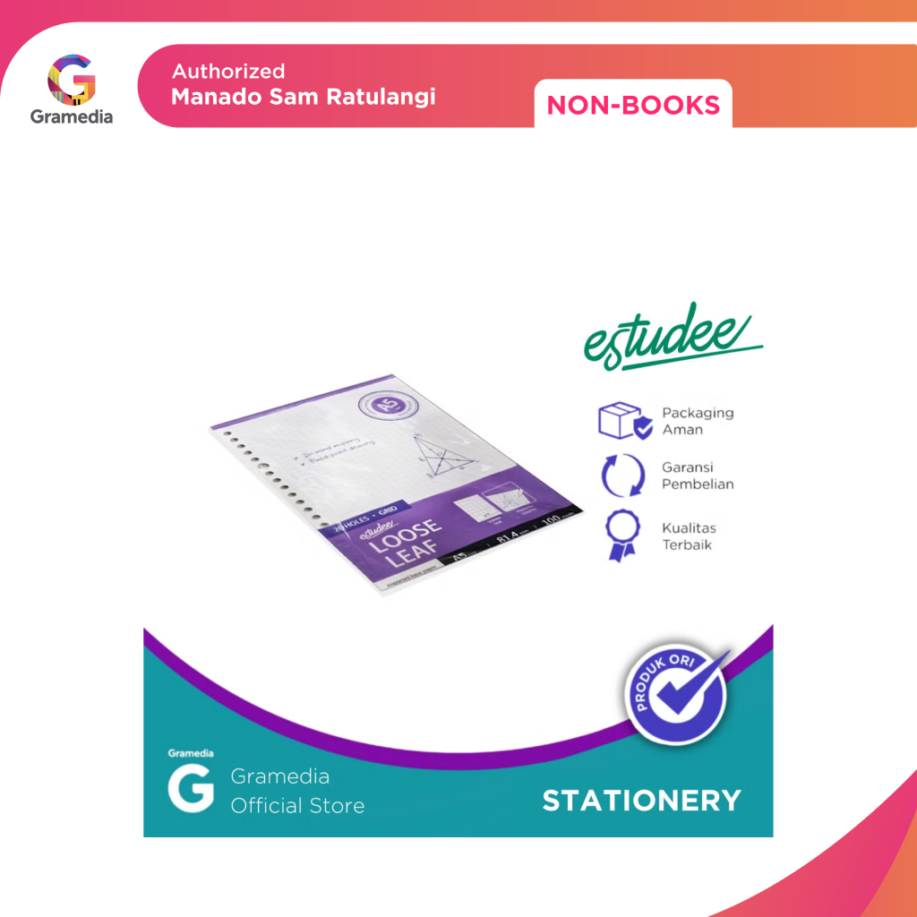 Gramedia Manado - Estudee Loose Leaf Premium - Grid A5 100Sht