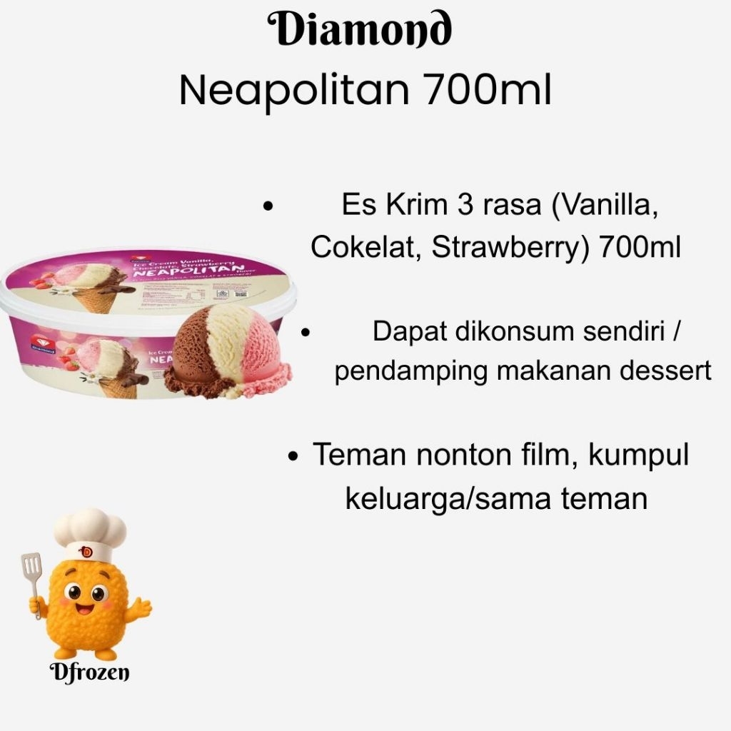 Es Krim Diamond Neapolitan 700ml Ice Cream Box Kotak Lembut Creamy 3 Rasa
