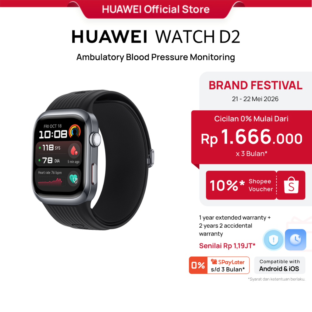 [Brand Festival] HUAWEI WATCH D2 Smartwatch | 24-hour Ambulatory Blood Pressure Monitoring | Light a