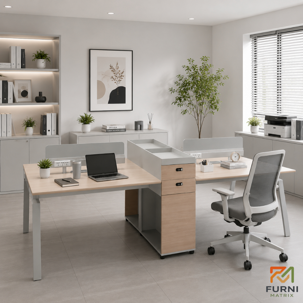 MEJA OFFICE WORKSTATION 4 ORANG | MEJA STAFF KANTOR MINIMALIS | MEJA SAMBUNG EXTENTION MODERN