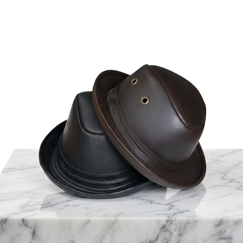 Topi Kulit Fedora Pria Wanita dengan Bahan Kulit Asli Nyaman Dipakai,Topi Laken Fedora