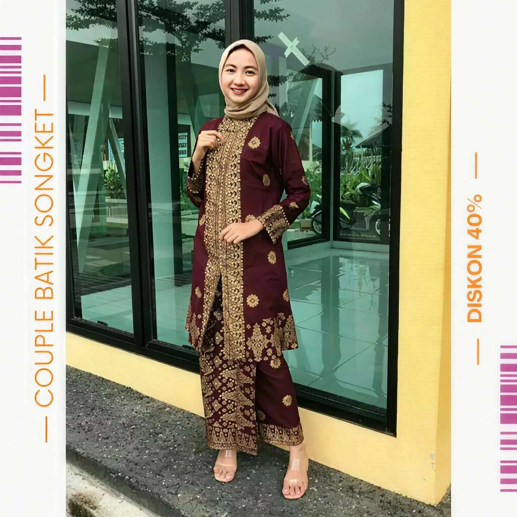 Kiagus Songket - Baju Pesta Kondangan Maron | Setelan Couple Batik Songket Palembang Dewasa dan Anak