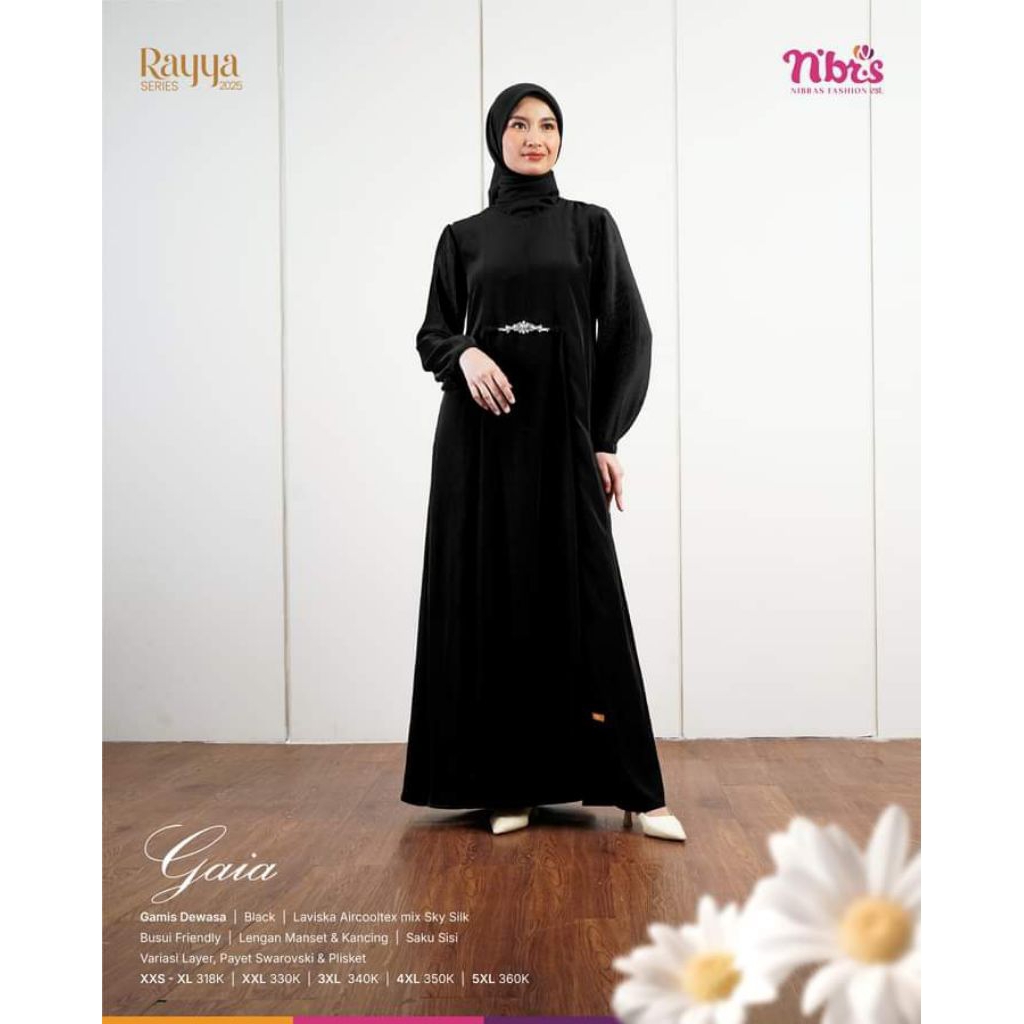 gamis dewasa nibras/gamis muslim murah/gamis hitam/GAIA BLACK