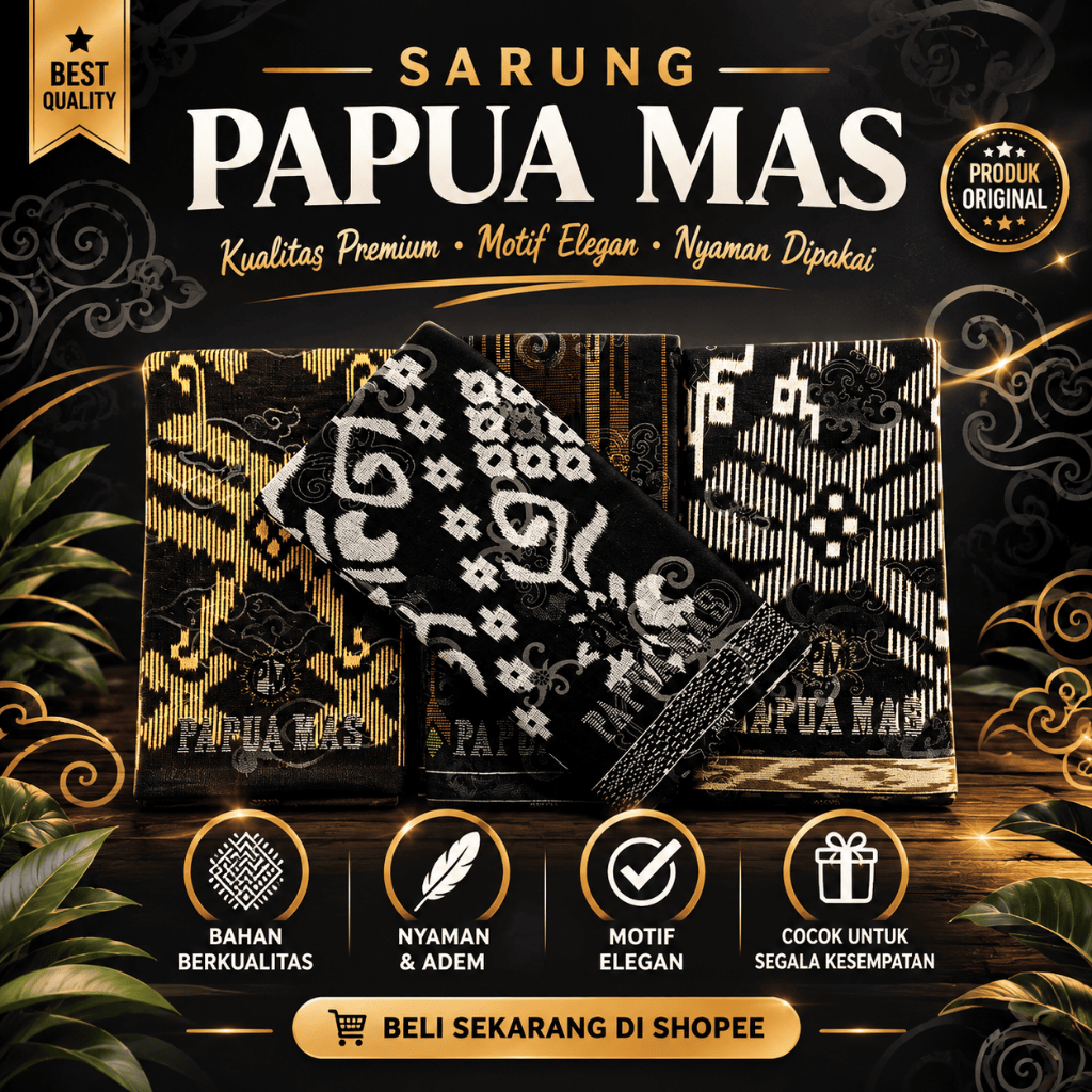 Sarung Santri Gontor Papua Mas – Original Motif, Bahan Polyester Adem - Bisa COD