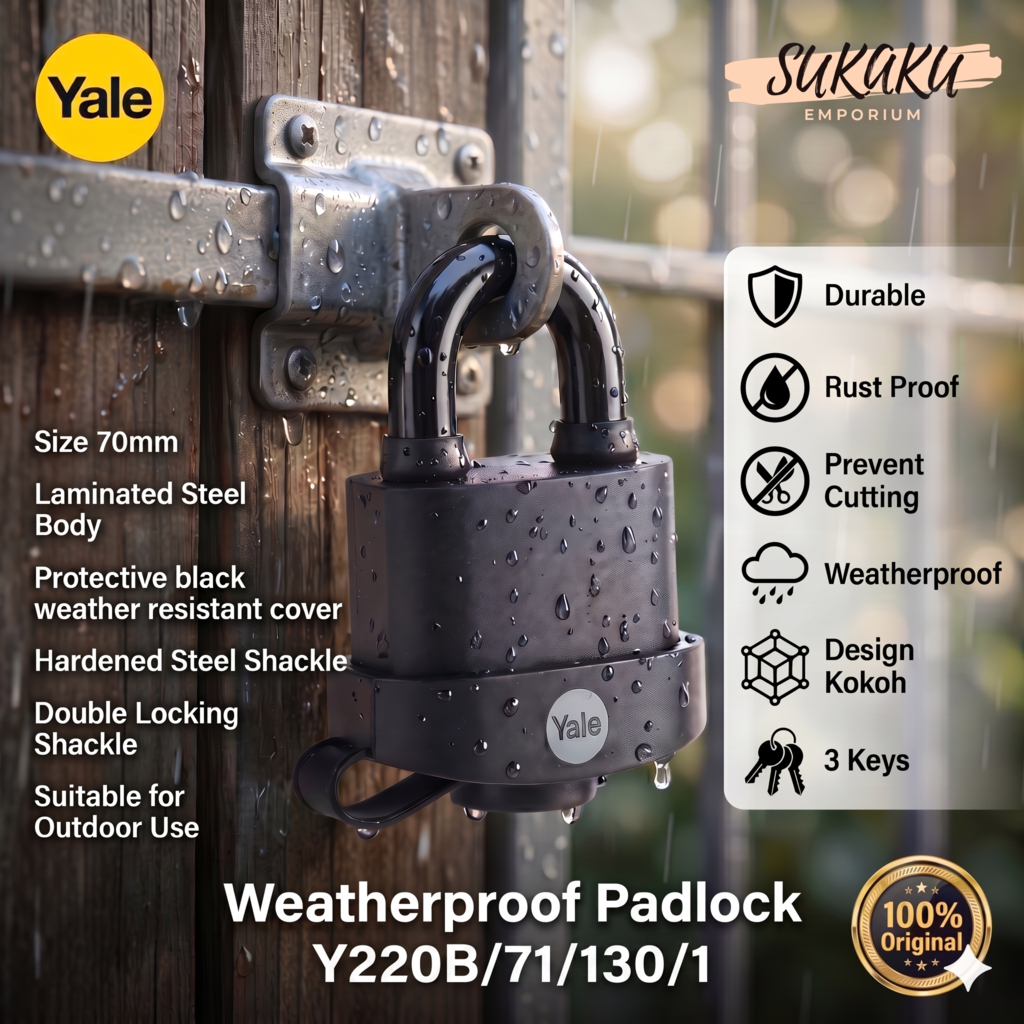 YALE Gembok Pagar 70mm Tahan Cuaca Y220B/71/130/1 | Padlock Outdoor 70 mm Kunci Gerbang Anti Karat &