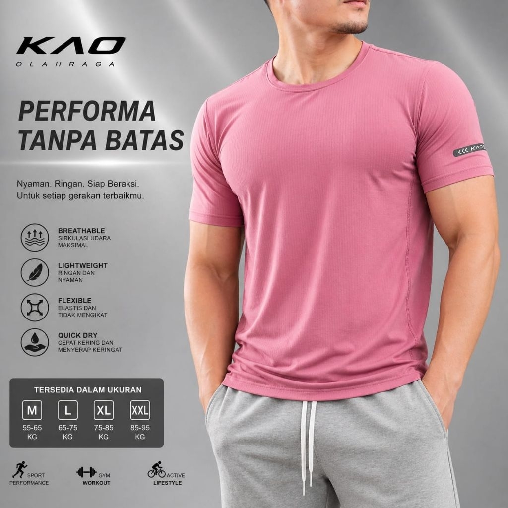 Kaos olahraga pria abu abu lengan pendek