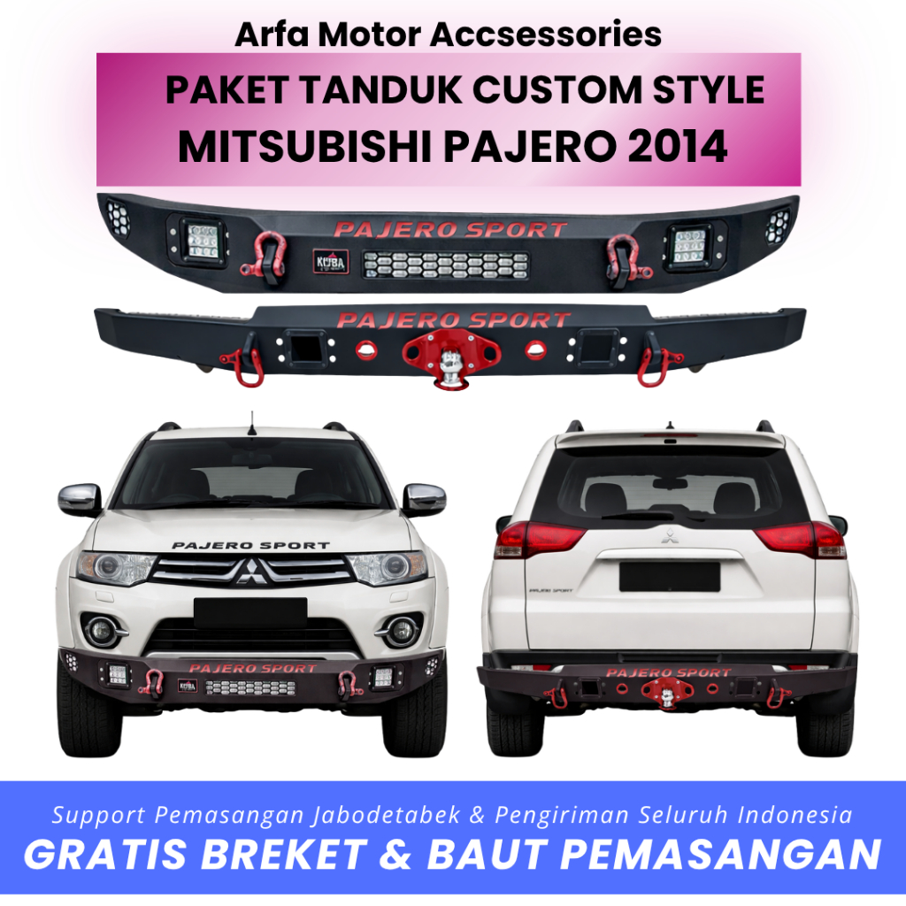 Paket tanduk depan towing belakang pajero 2014 custom pengaman pelindung bemper anti karat