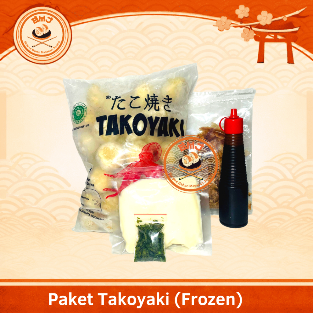 (KHUSUS GOJEK) PAKET TAKOYAKI FROZEN Halal // takoyaki Frozen, Katsuobushi, Saus Takoyaki, Aonori //