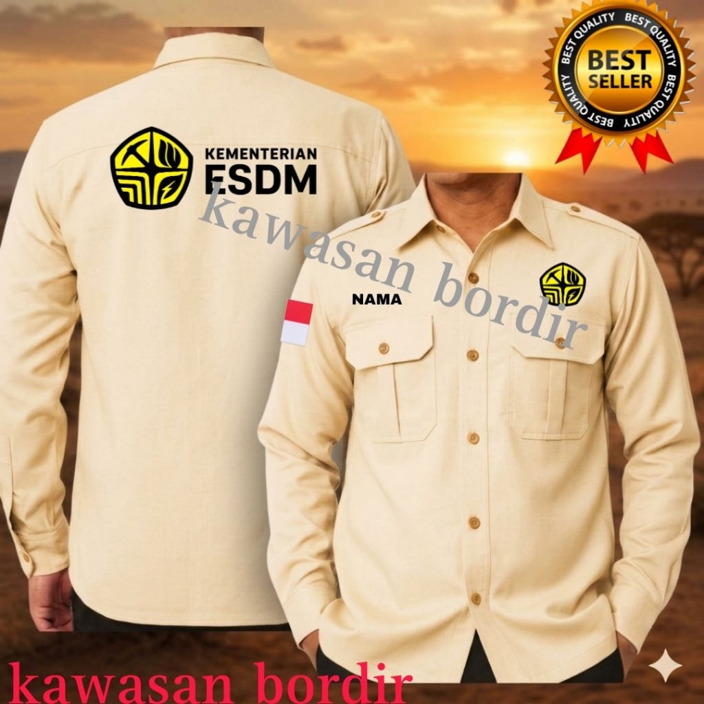 Terbaru kemeja kementerian ESDM seragam ESDM baju ESDM pdh ESDM bisa custom tulisan full bordir..