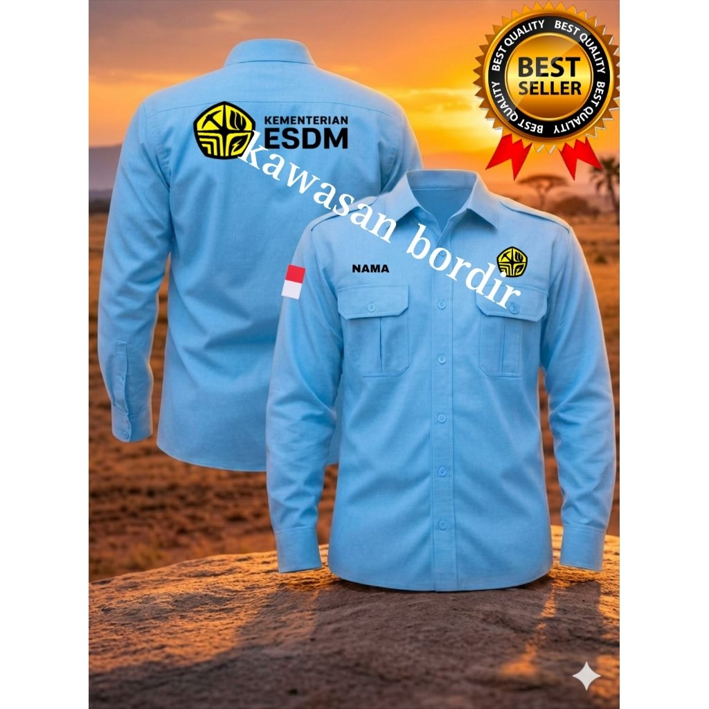 Terbaru kemeja kementerian ESDM seragam ESDM baju ESDM pdh ESDM bisa custom tulisan full bordir..