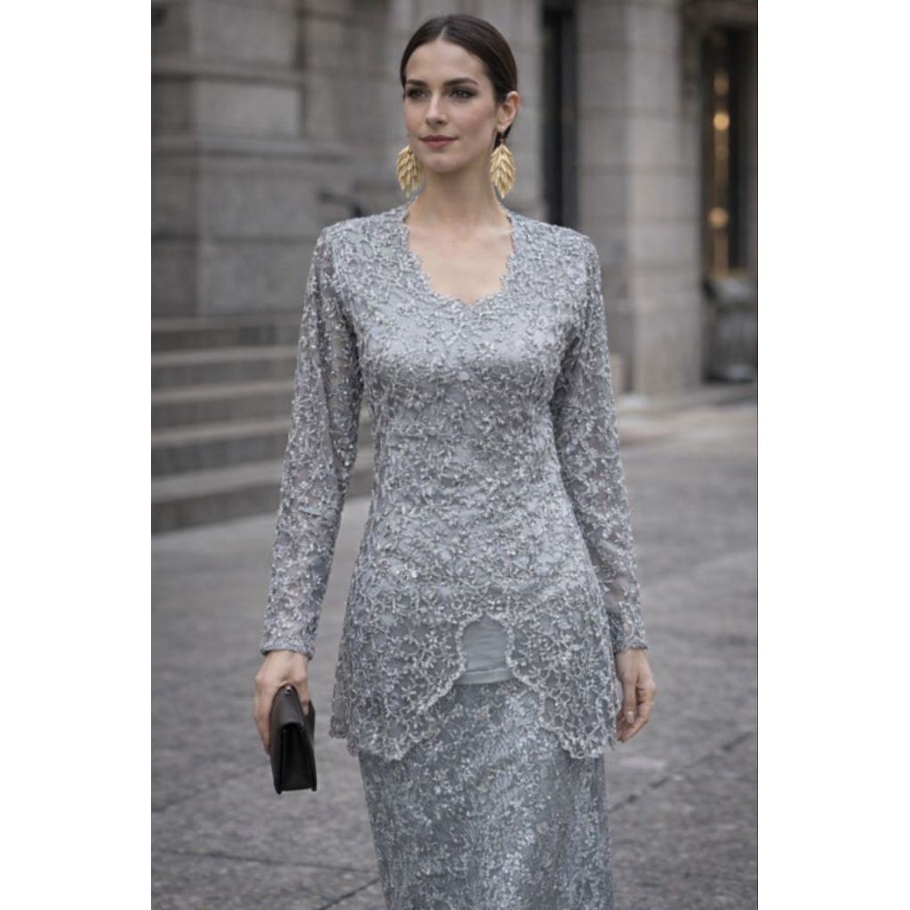 Kebaya Modern Wisuda Tunangan Warna Silver Sabrina 294