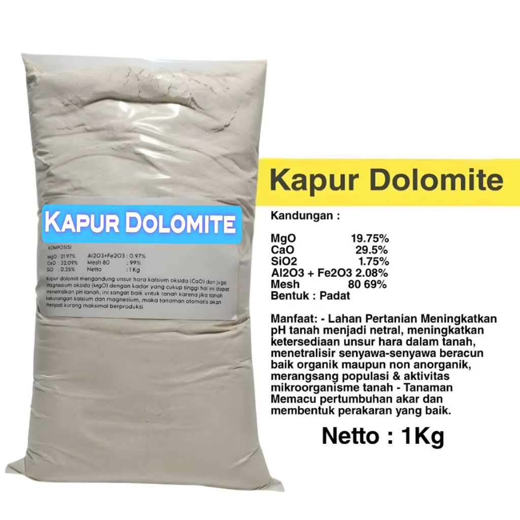 Pupuk Dolomite Kemasan Repack 1 Kg Kapur Pertanian Dolomite Kapur Tohor