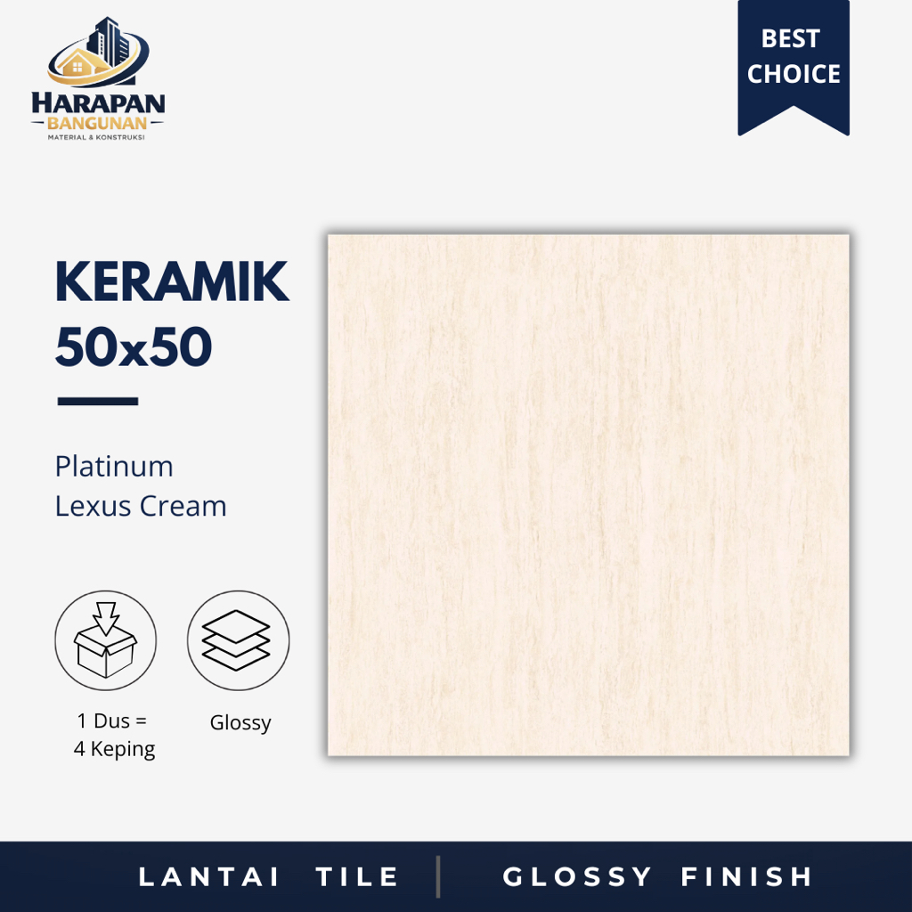 Keramik Lantai 50x50 Platinum Lexus Cream Glossy Krem 50 x 50