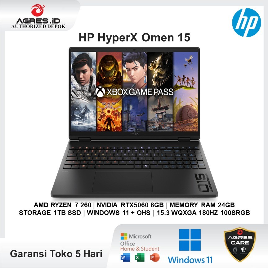 HP HyperX Omen 15 Ryzen 7 260 RTX5060 8GB/ 24GB 1TB 15.3" WQXGA 180Hz 100sRGB 4ZRGB | Windows 11 OHS