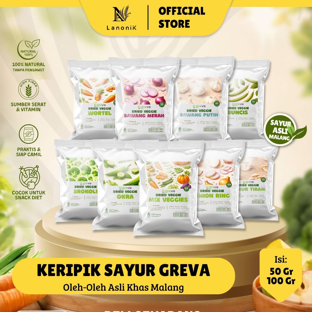 KERIPIK SAYUR Asli Malang Dried Veggie Snack Sehat Brokoli, Okra, Bombay, Bawang, Jamur Wortel Sayur