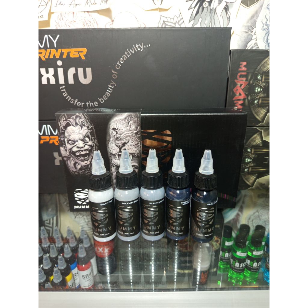Original Tattoo Ink MUMMY Gray Set 5 pcs 1oz/30ml (tinta tato grey pastel) 1 set.