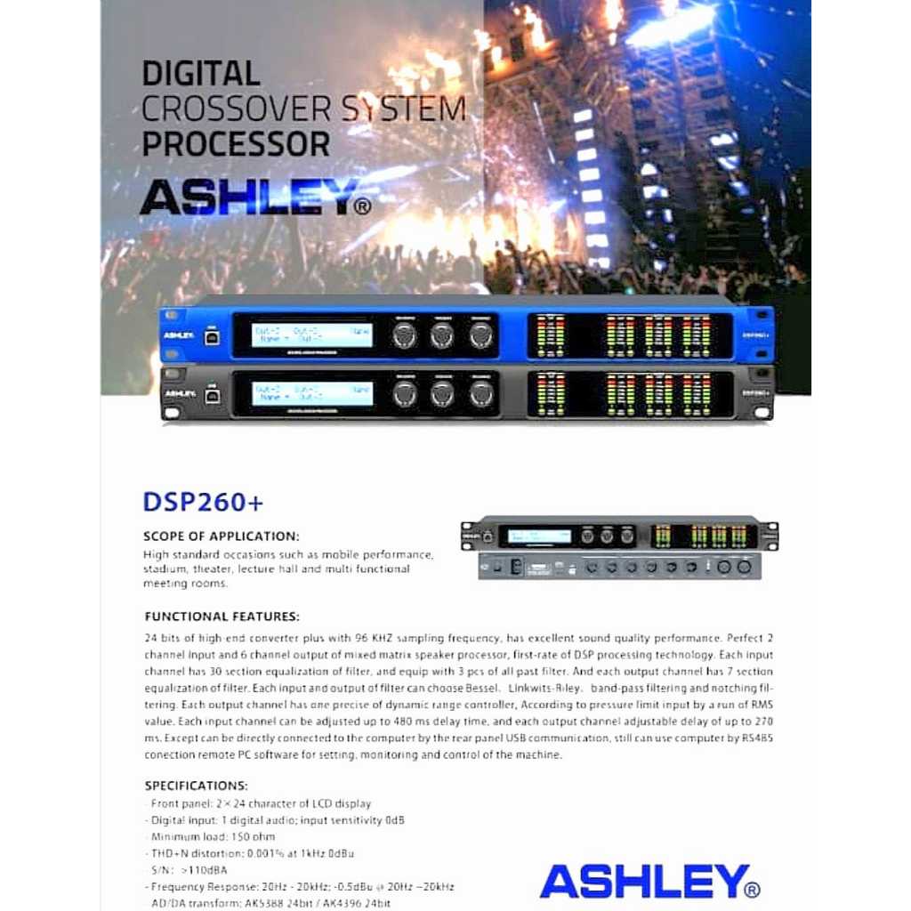 ASHLEY DSP260+ Digital Crossover System Processor 2 Input 6 Output Professional Audio Processor