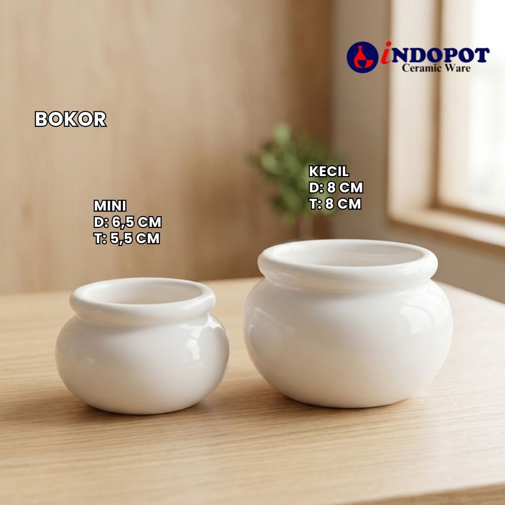Vas Bunga Keramik Bokor kecil  Putih Dekorasi Ruangan Minimalis Tanaman Hias