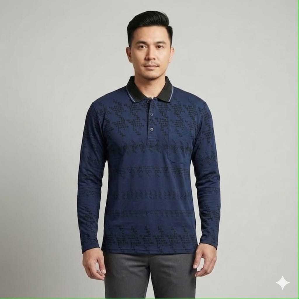 KAOS KERAH PRIA SAKU SABLON BATIK FULLPRINT LENGAN PANJANG