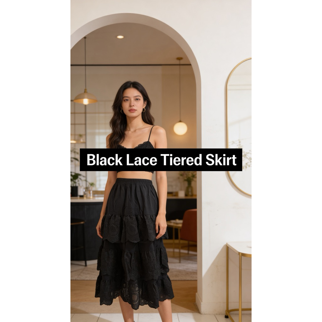 black lace tiered skirt