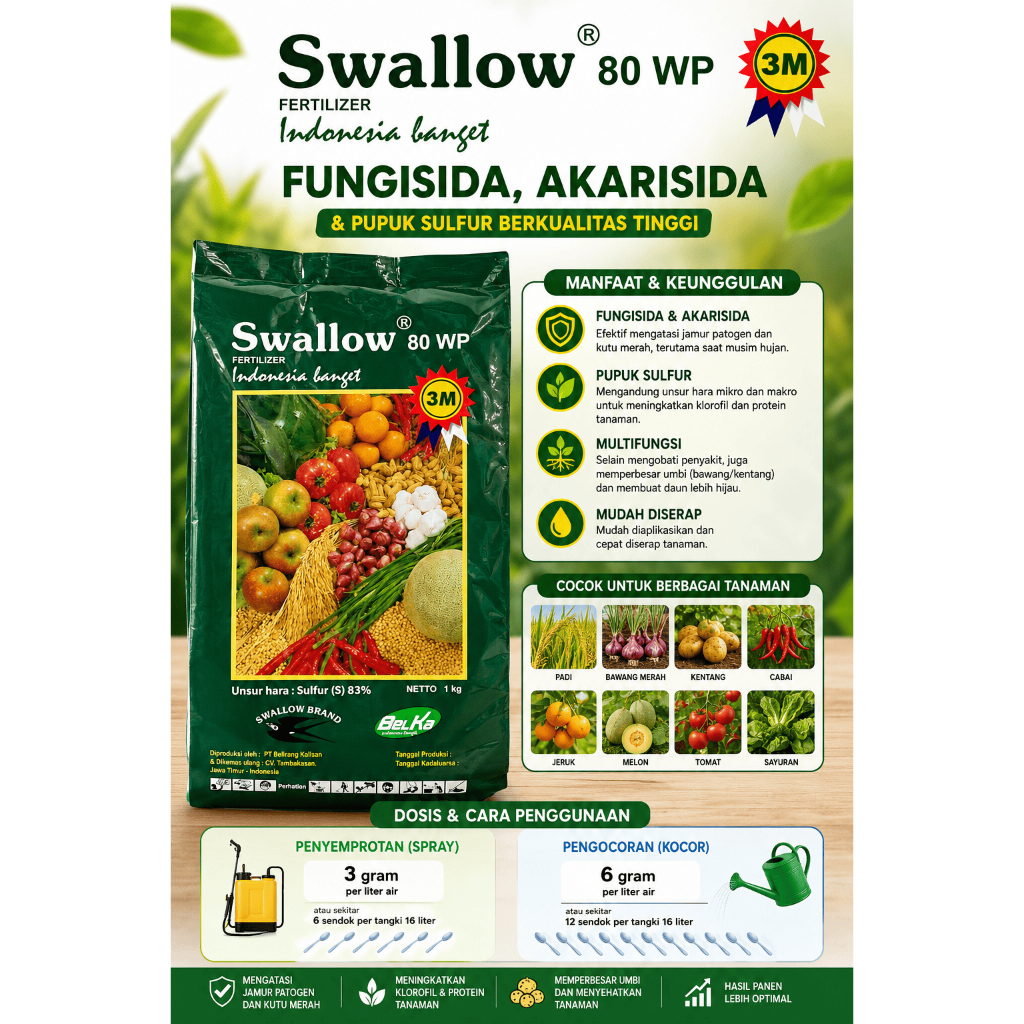 Fungisida Swallow 80 WP - Fertilizer Swallow 80 WP Melindungi Tanaman Menangkal Kutu Merah