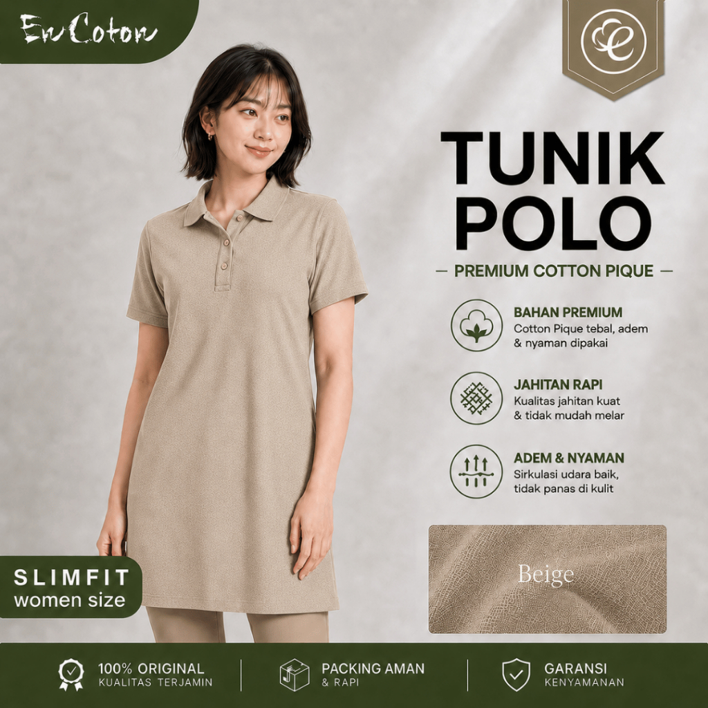 Kaos Kerah Polo Wanita Cewek TUNIK BEIGE CREAM COKLAT Premium Tangan Lengan Pendek (model SLIMFIT TU