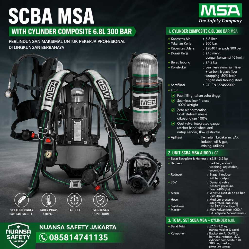 SCBA MSA breathing Apparatus / breathing Apparatus SCBA MSA original USA 6,8 liter